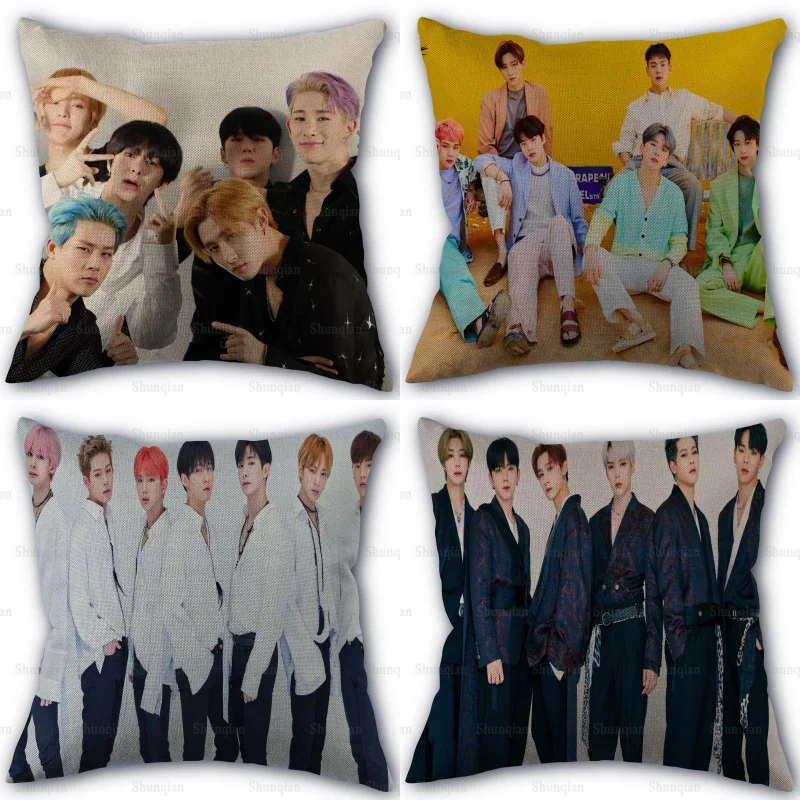 

New KPOP MONSTA X Pillowcase Linen Cotton Fabric Pillowcases Wedding Pillow Cover Home Decorative 45x45cm One Side Not Fade 0512