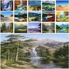 Алмазная вышивка, 5D природный пейзаж, алмазная живопись сделай сам, пейзаж, горы, водопад, река, полноразмернаякруглая картина на стену