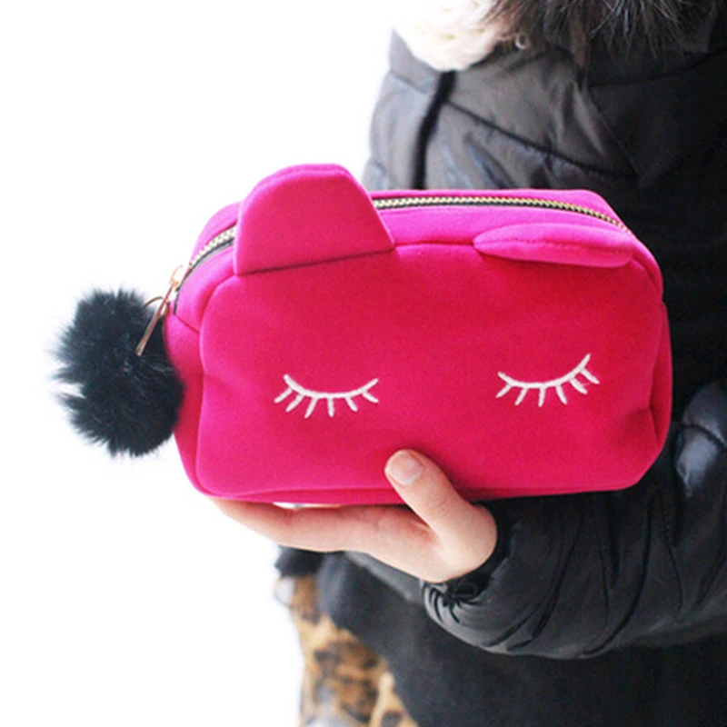 

Large Capacity Cat Velvet Pencilcase Purse School Office Supply Stationery Pen Pencil Case Wallet Woman Cosmetic Makeup Handbag