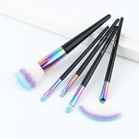 anmor 5 pcs rainbow makeup brushes set high quality foundation fan brush wood handle duo fiber eyeshadow brush make up tools