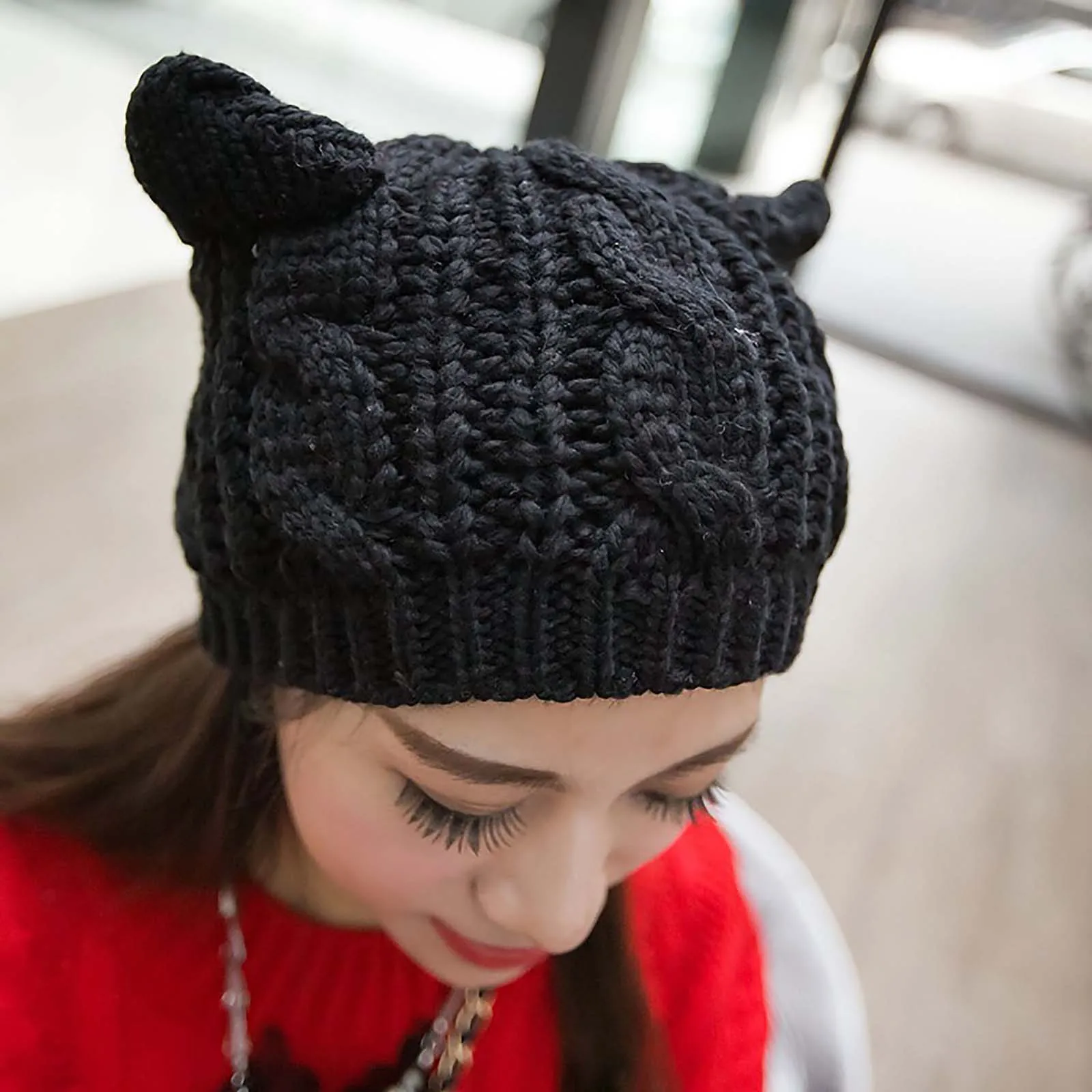 

Devil Horns Hat Women Lady Girls Beanie Hats Crochet Fashion classic style