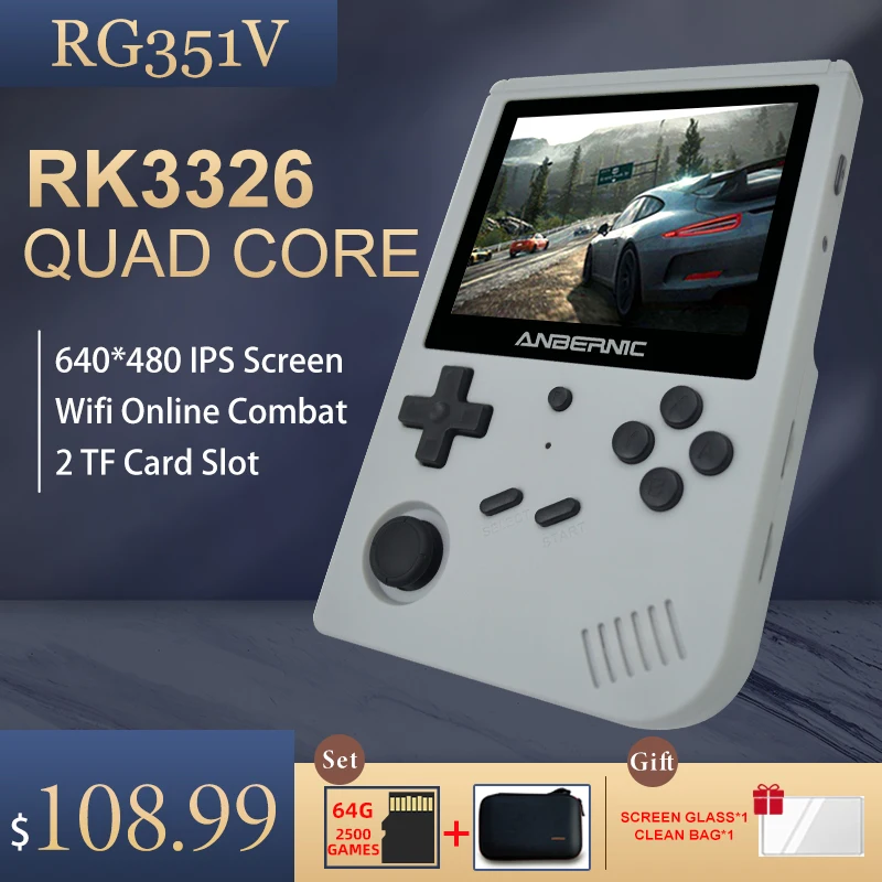 Console de Jogos Portátil com Wi-fi Anbernic Retrô On-line Tela Ips Opendingux Rg351v