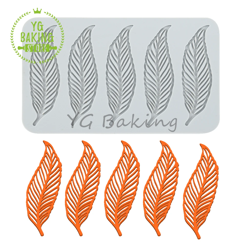 

Dorica 4 Cavities Feather Design Cake Lace Mat Fondant Cake Decorating Tools Impression Border Silicone Mold Kitchen Bakeware