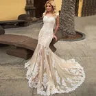 Модное кружевное свадебное платье цвета шампанского, Элегантное свадебное платье-футляр для невесты, иллюзионное Тюлевое платье на пуговицах