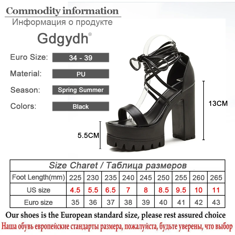 

Gdgydh Thick Platform Sandals For Women Summer Open Toe Fashion Ankle-Strap Lace-up Female Sandals Cover-Heel Punk Style Sandals