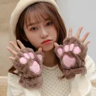 Перчатки с кошачьими крапанами, зимние перчатки без пальцев с милыми мультяшными котами и девушками, плотные пушистые перчатки с укороченными пальцами в виде медвежьих лап