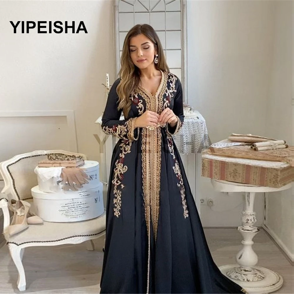 Марокканское Кафтан Вечернее платье с длинными рукавами кружевное вышивкой