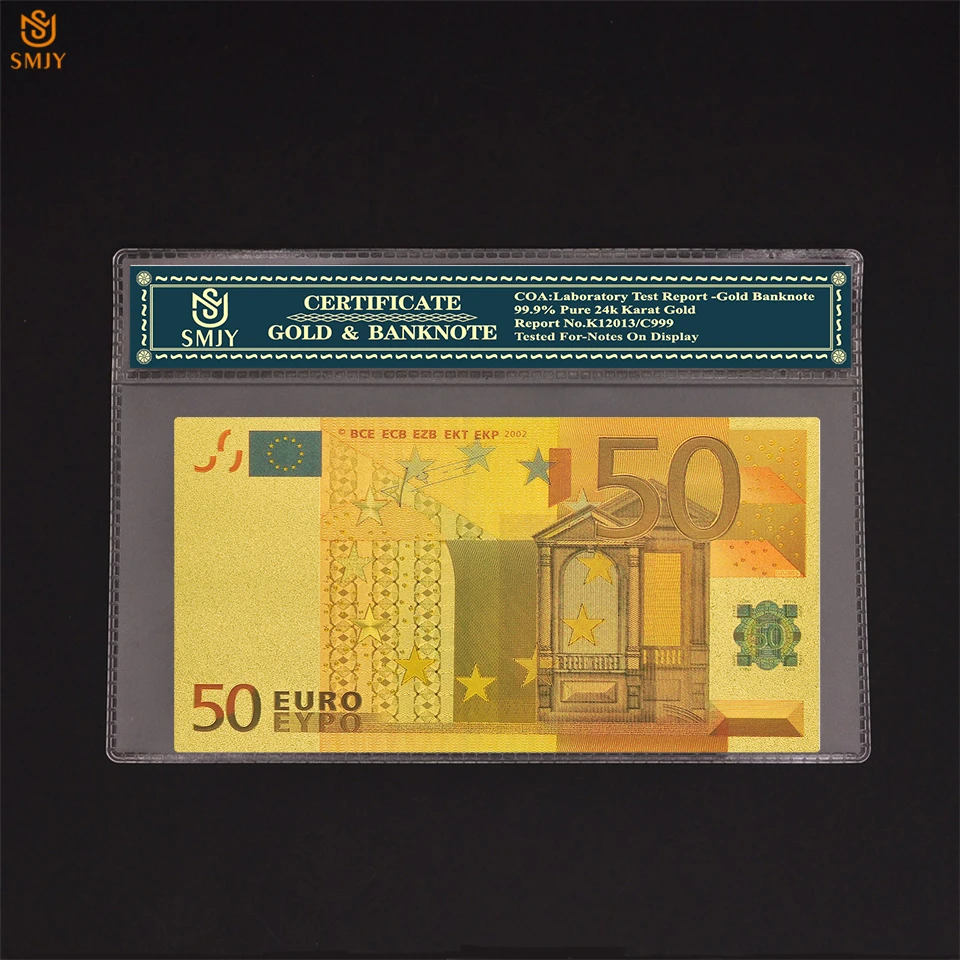 Цветные европейские золотые банкноты 50 евро банкнот покрытые 24 каратным золотом