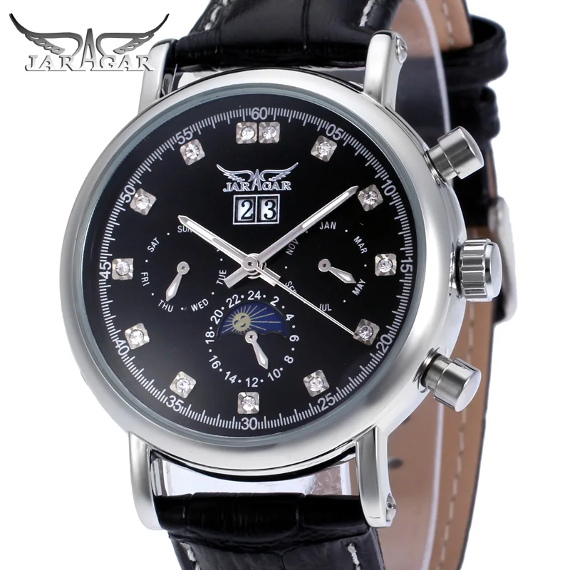 

Jaragar Mens Watches Automatic Tourbillon Mechanical Watch Diamond Luminous Calendar Clock Leather Military Sport Clock Relojes