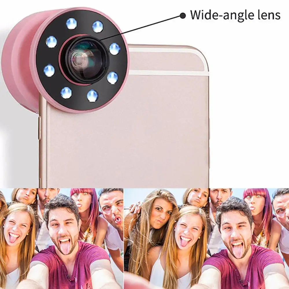 Универсальный телефон 0.65X Широкоугольный объектив 8 светодиодный перезаряжаемый