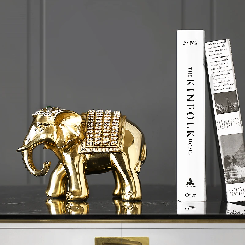 

Modern fashion pure copper elephant light luxury furniture living room TV cabinet presents creative office desktop decoration