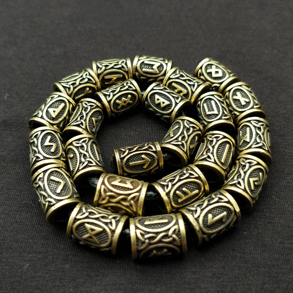 

24Pcs Viking Runes Beads Norse Runic Jewelry Bead For Hair Beard Bracelet Making