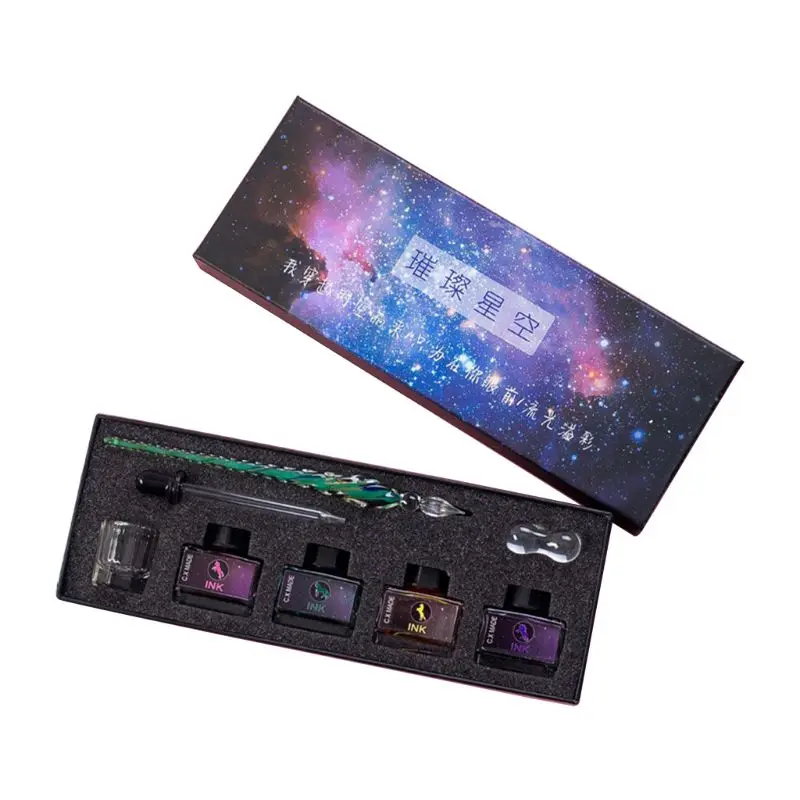 

Starry Sky Glass Dip Pen Set Calligraphy Pen Glass Signature Writing Draw Pen