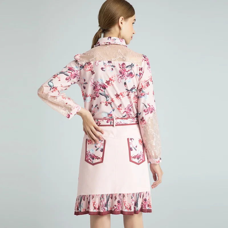 

2021 SPRING FLORAL PRINT LACE PATCHWORK TOP & SKIRT SET