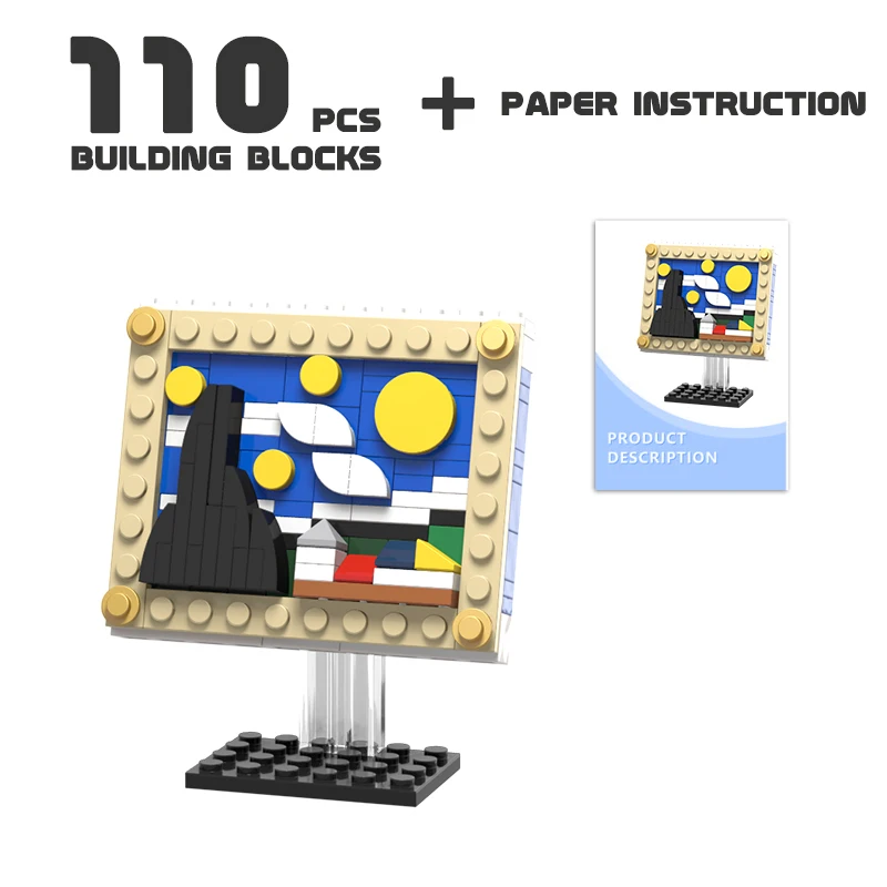 

MOC Pixel Art Blocks Famous Paintings Mini Picture Building Bricks Starry Night Kanagawa Pearl Girl Idea DIY Toys For Children