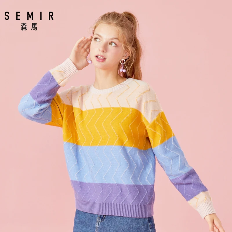 Женский трикотажный пуловер SEMIR плотный джемпер с длинным рукавом и высоким