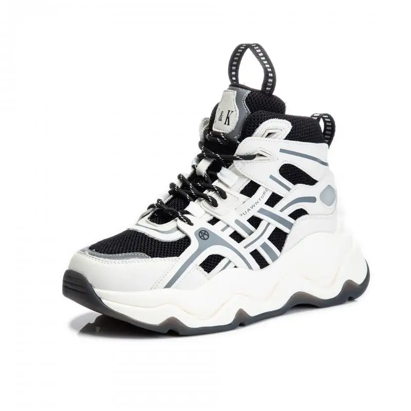 

Genuine Leather White Shoes Women Chunky Wedges Sneakers Platform 2021 Spring New Female High Top Casual Shoes Sneakers