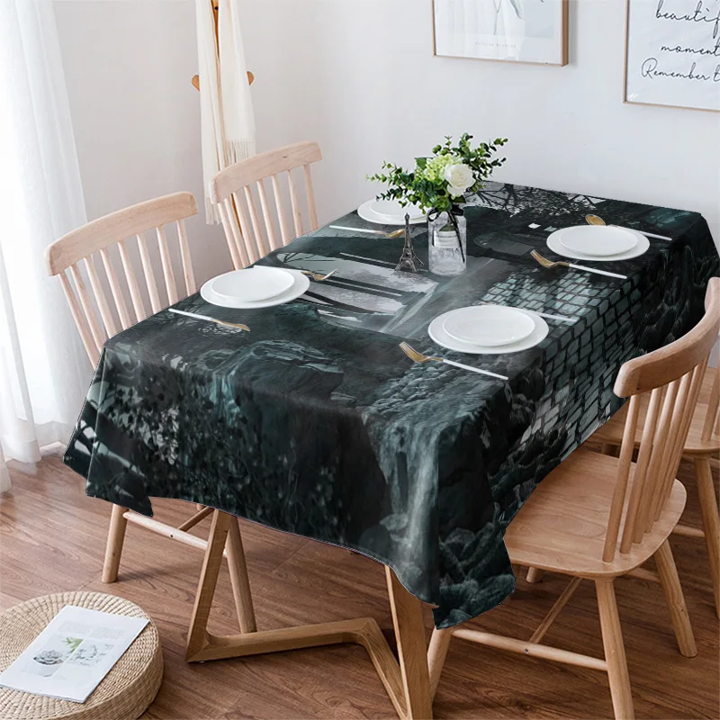 

Скатерть водостойкая для стола, ночник в стиле Хэллоуин, архитектура, декор для кухни, кофе Вечерние