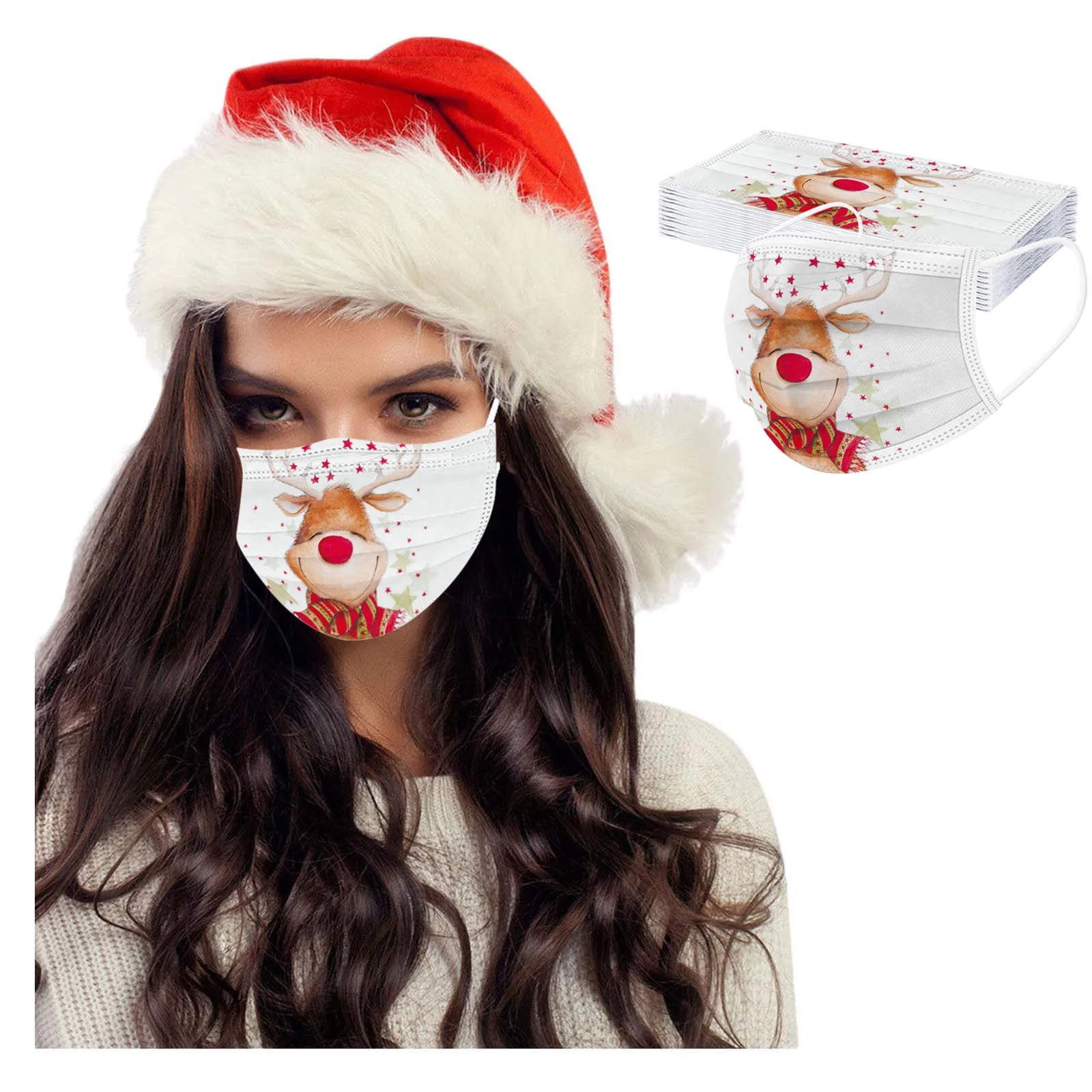 Маска для лица Нетканая одноразовая Пылезащитная с принтом оленя Рождества 20 шт.