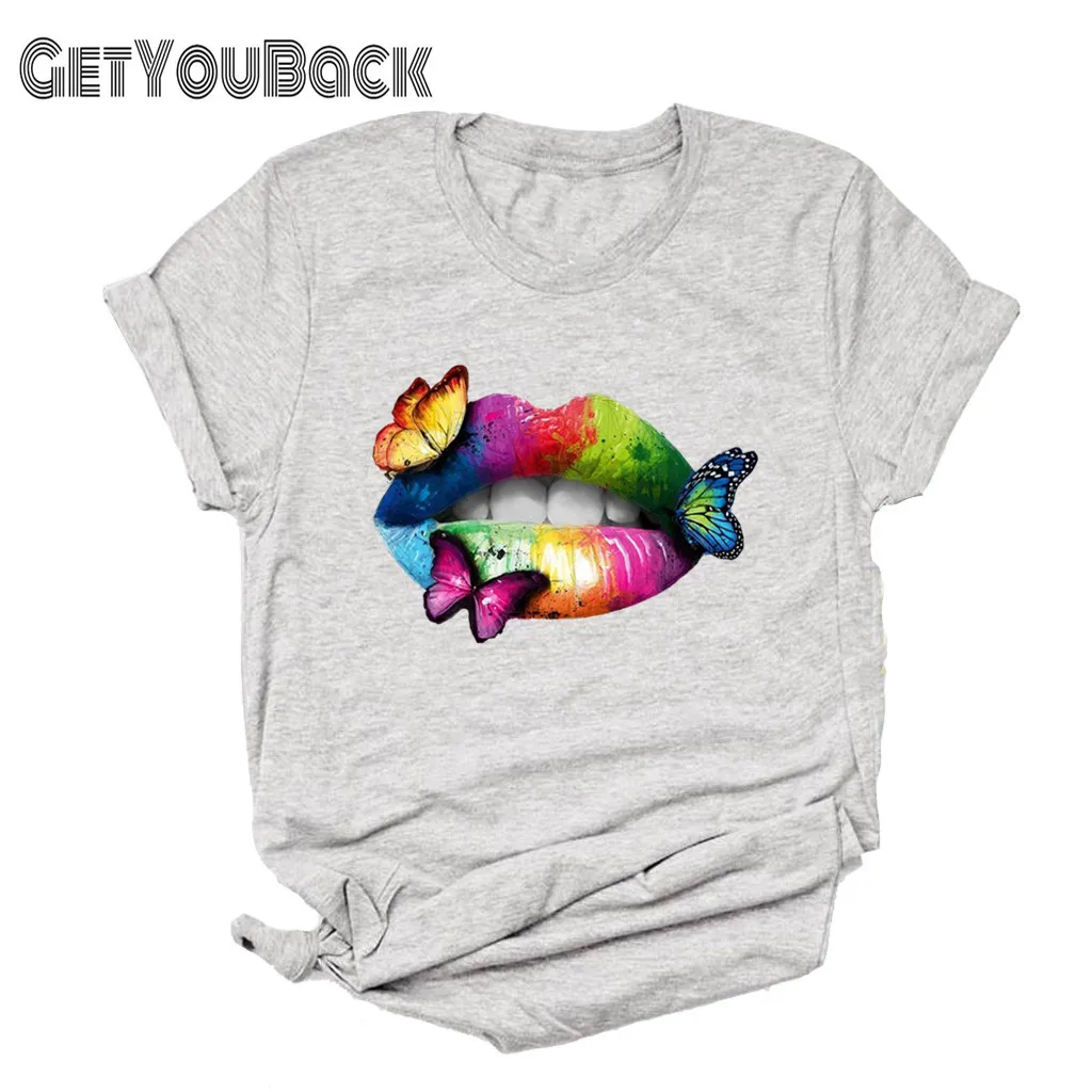 Радуга для губ в виде цветов и бабочек винтажном стиле Женская футболка девочек