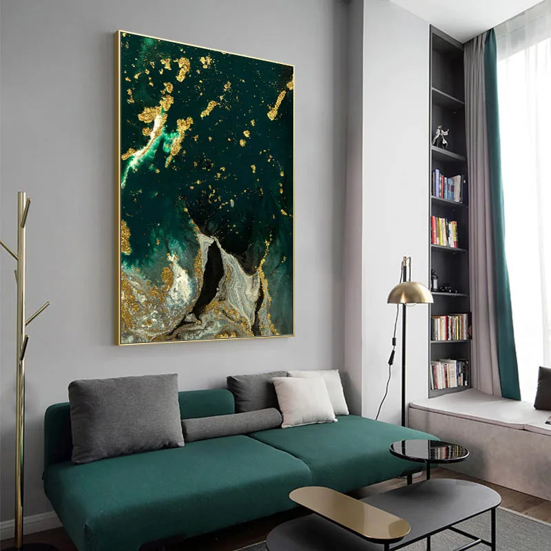 Абстрактная Зеленая Мраморная текстура плакат холст печать роскошный стиль