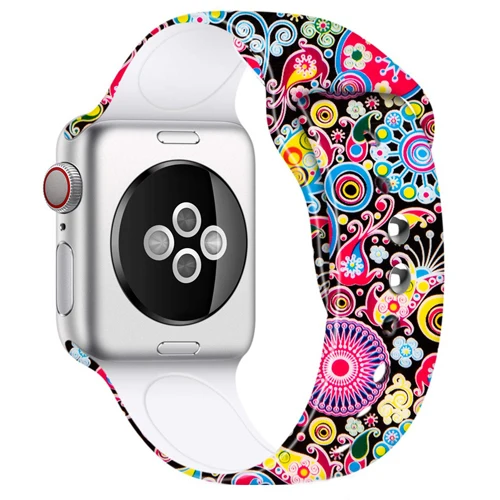 color-6 Мягкий силиконовый ремешок для Apple watch band 5 4 44 мм 40 мм Рождественский подарок с цветочным принтом наручный ремень iWatch 5 4 3 38 мм 42 мм ремешок для часов - Цвет ремешка: color-6