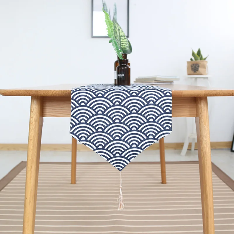 

Japanese-style Double-layer Cotton Tea Table Fabric Dining Table Decor coffe Table Wave Ripple Plaid Tea Plate Pad Table Runners