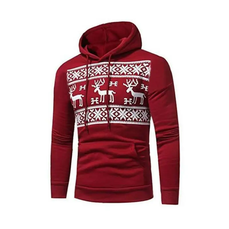 

Men's Reindeer Sweater Hooded Sweatshirt Snowflake Pullover Tops Jumper Hoodie