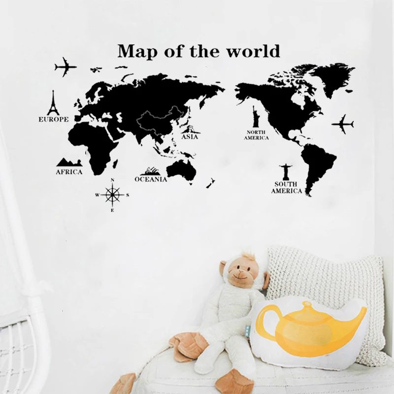 

Black Earth World Map Wall Stickers Wallpaper Kid Childrens Living Room Decoration Home Decor Toys Bedroom Poster Self-Adhesive