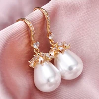 huitan luxury bridal wedding drop earrings imitation pearl graceful lady party accessories nice gift statement jewelry drop ship