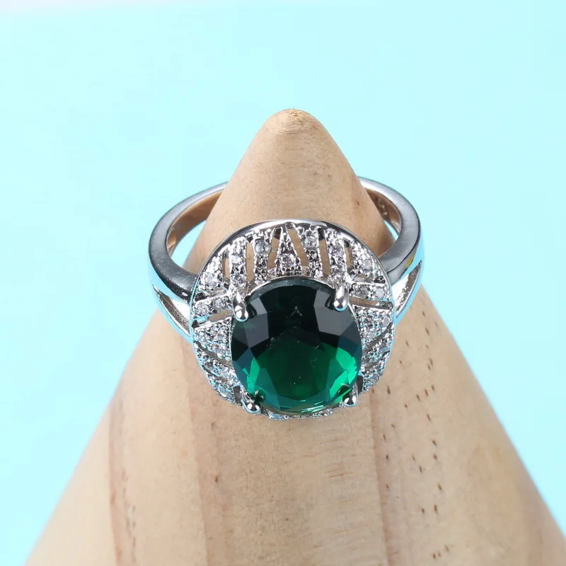 Женский ювелирный комплект Свадебный костюм из серебра 925 пробы с зеленым