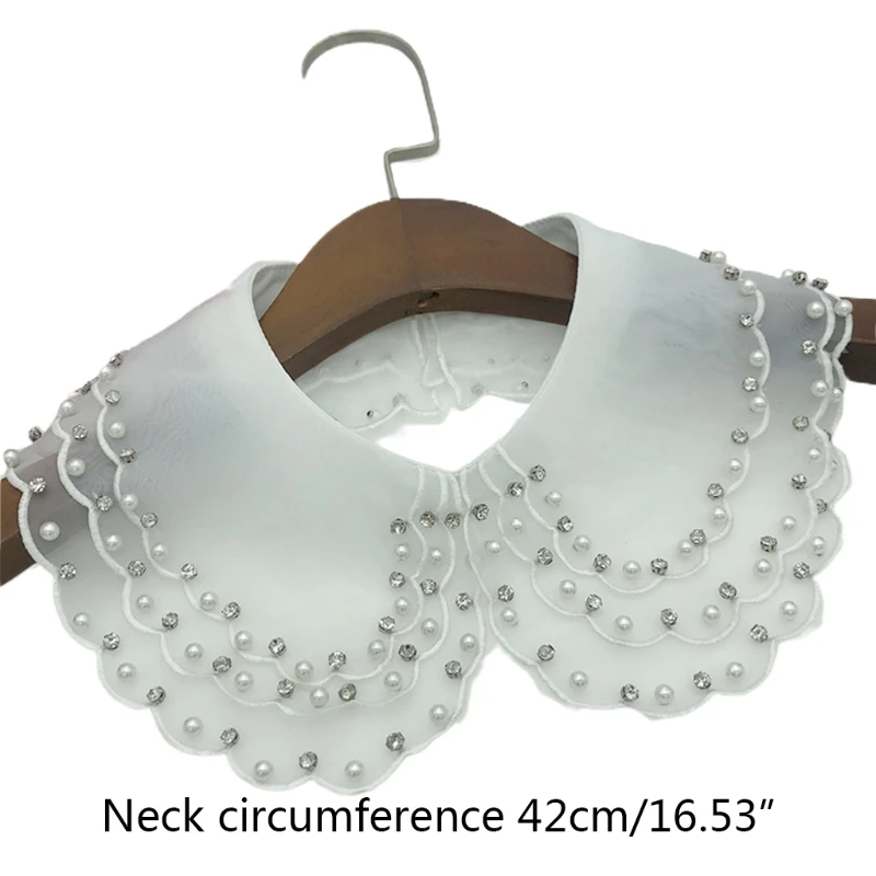 

Rhinestone Pearl Beading Fake Collar Shawl 3 Layer Organza Necklace Mini Poncho