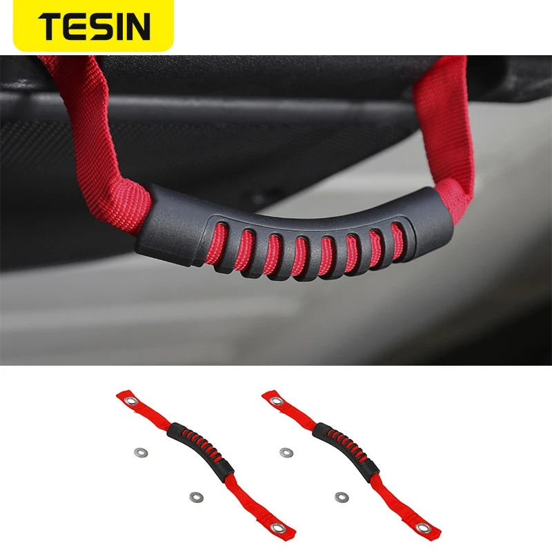 

TESIN Armrests Universal 2Pcs Grab Handles with hole and O Gaskets for Jeep Wrangler jl jk tj 1997-2018+ Car Accessories