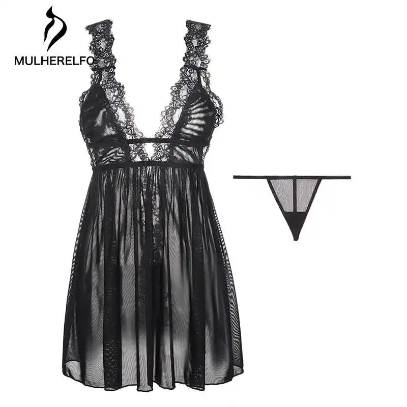 

Female Lace Sexy Nightgown Women Sleepwear V Neck Sleeveless Backless Night Dress Woman Mini Sexy Lingerie For Women Nightie