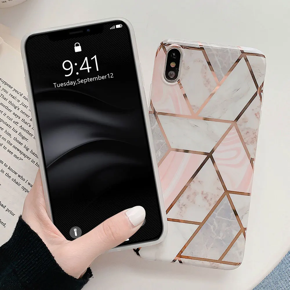 Floveme чехлы для телефонов с геометрическим мрамором iPhone XR XS Max 6 6S 7 8 Plus X мягкий