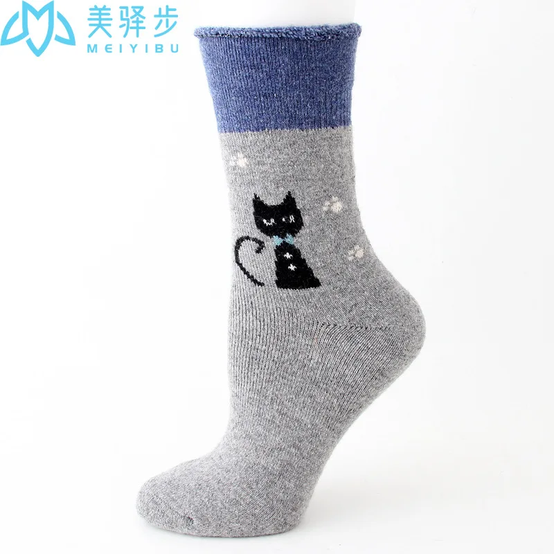 12 Pair Per Set Thickened Wool Socks Winter Warm Cat Cartoon Socks Hot Selling Women's Socks