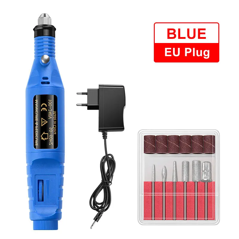 For EU Plug 1 Набор, электрическая дрель для ногтей 20000 ОБ/мин, фрезы, фрезы для маникюра, пилочка для ногтей, ручка, лак - Цвет: For EU Plug