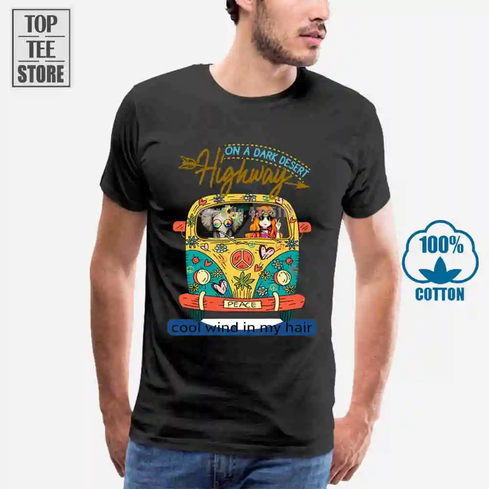 На темном десерте шоссе прохладный ветер в моих волосах хиппи черная футболка M 6