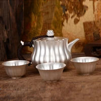 sterling silver 999 tea set silver teapot silver tea cup lotus style silverware 1 silver pot and 3 silver cups 205 grams