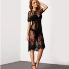 Сексуальное кружевное платье с круглым вырезом и коротким рукавом