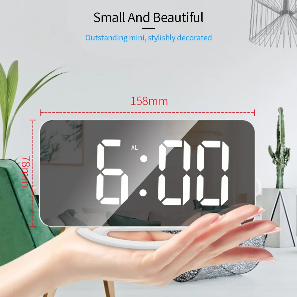 

2021 Rectangle 1 Set Premium Wall Mount LED Mirror Clock ABS Alarm Clock Detachable Base for Students USB Home Decoration Clock