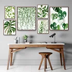 Скандинавская Минималистичная листва акварельный плакат с зелеными растениями настенная Художественная печать на холсте картина для современной спальни домашний декор