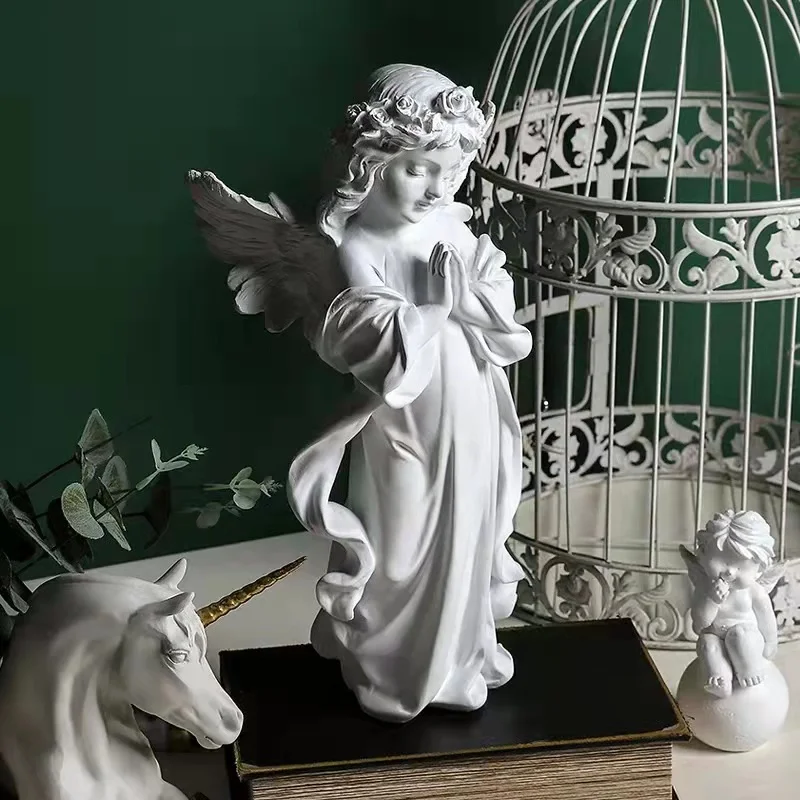 

Retro White Angel Resin Sculpture Gypsum Portrait Decoration Nordic Porch Living Room Decoration Small Ornaments