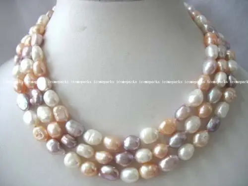 

50" white pink purple freshwater pearl baroque necklace 8-9mm
