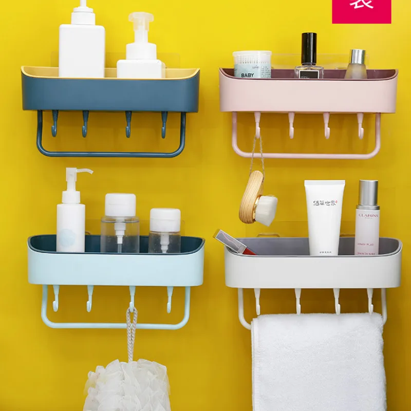 

Household bathroom rack free punch toilet storage rack wall plastic bathroom wall-hung washstand towel rack