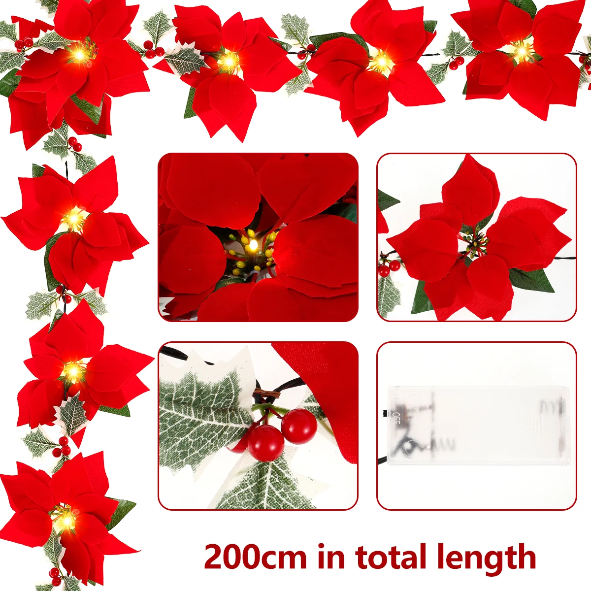 

СВЕТОДИОДНАЯ Гирлянда футов, Рождественская гирлянда s с красными цветами, яркими фруктами, яркая Водонепроницаемая гирлянда с питанием от ...