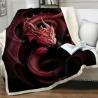 Одеяло с принтом в виде дракона и розы, с меховым принтом