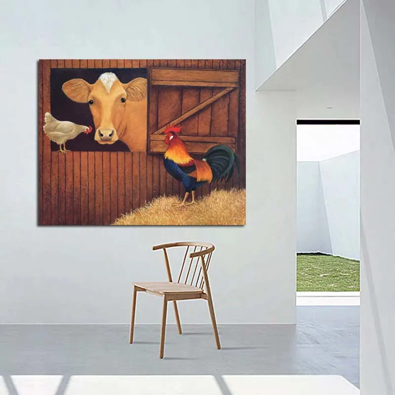 Lowell Herrero обои с цыплятами и коровами холст живопись печать гостиная украшение для