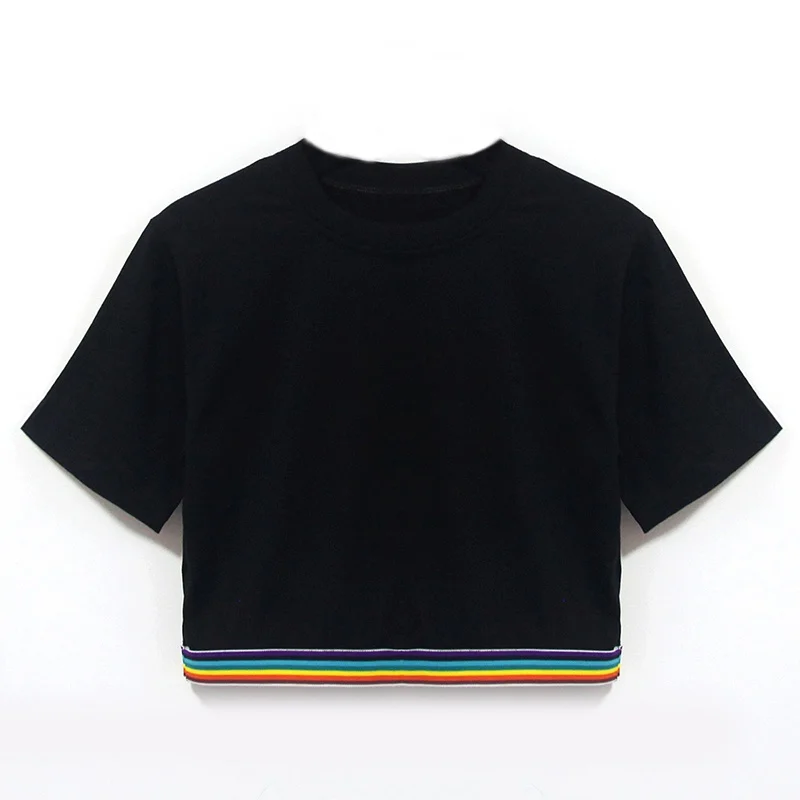 Женская летняя футболка в полоску стиле пэчворк укороченный топ для школьниц