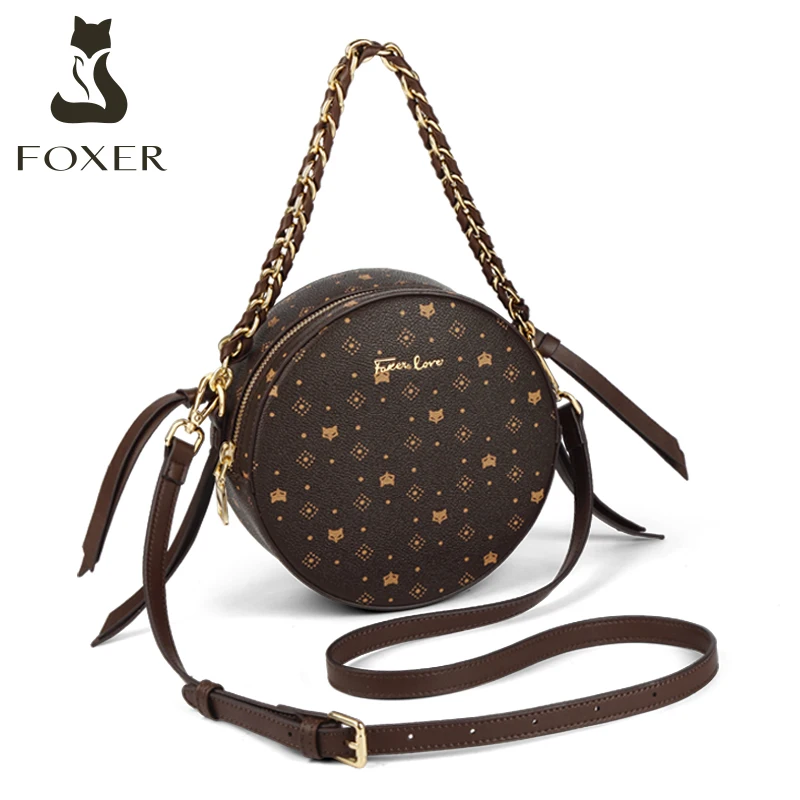 Женская мини сумка FOXER из ПВХ кожи элегантная круглая сумочка через плечо с